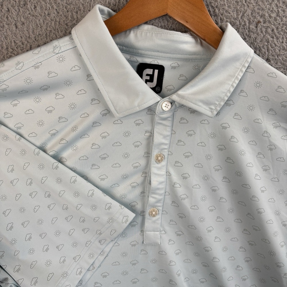 FootJoy Geometric Golf Polo Shirt Men's 2XL All Over Weather Print Stretch Blue